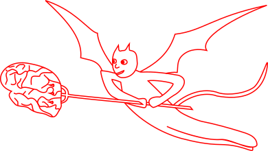 Logo of the brainfuck interpreter in Malbolge Unshackled: A Malebranche skewering a human brain